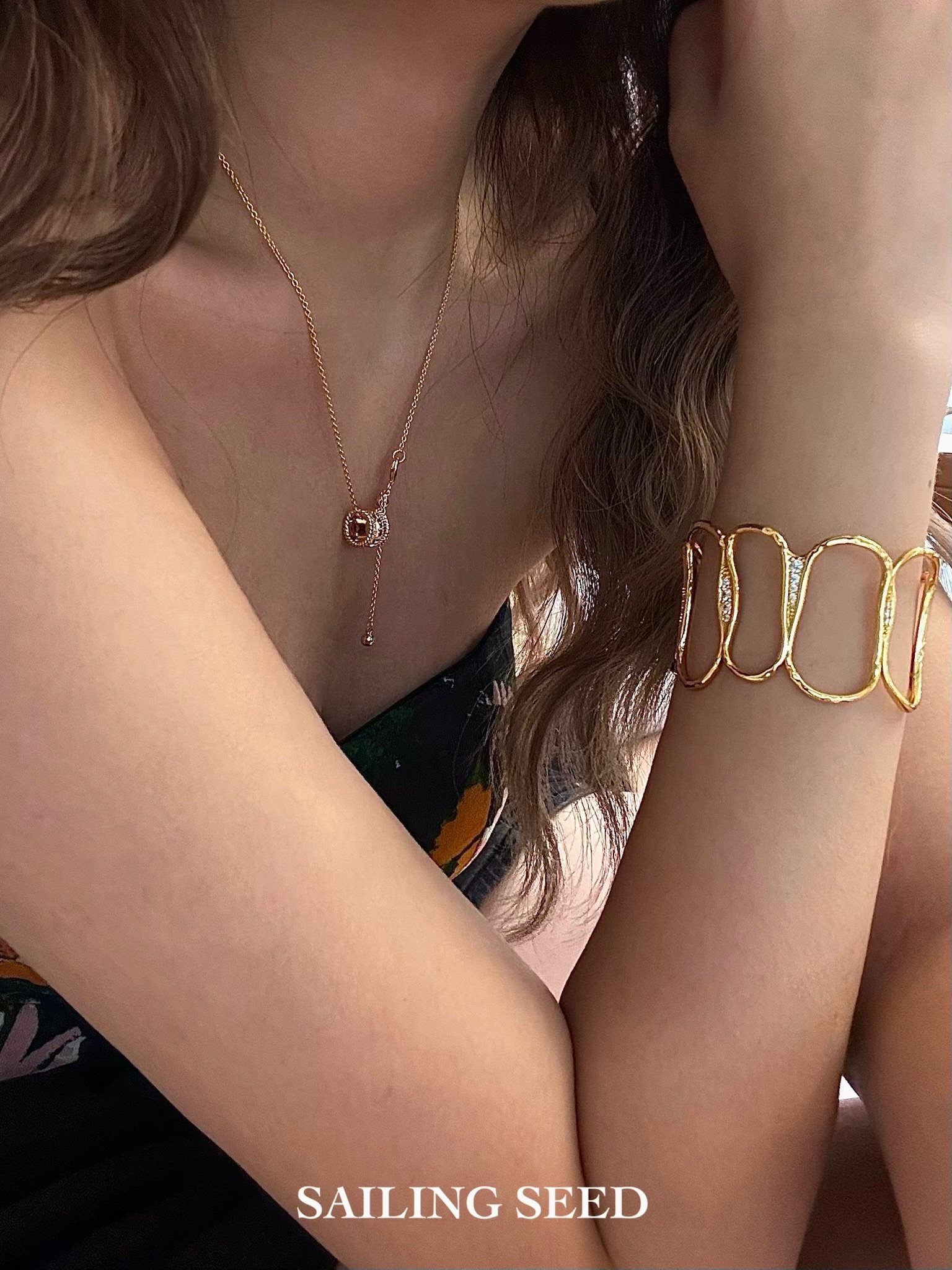 Sailing Seed OriginalSpreading Light Trace Irregular Geometric Two-tone Hollow Open Bangle - Image 5