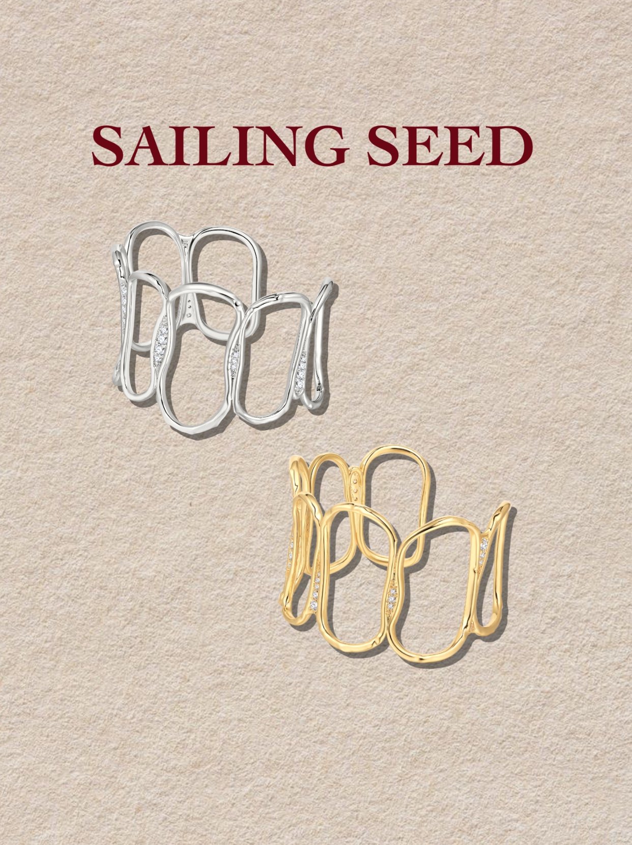 Sailing Seed OriginalSpreading Light Trace Irregular Geometric Two-tone Hollow Open Bangle